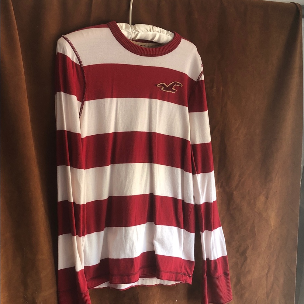 Hollister Red & White Horizontal Stripe Long Sleeve Tee